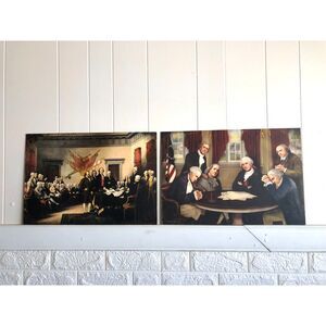 Lot2 Framed Legacy Wood Plaque Art 19x13 John Trumbull Declaration COA Flat Back